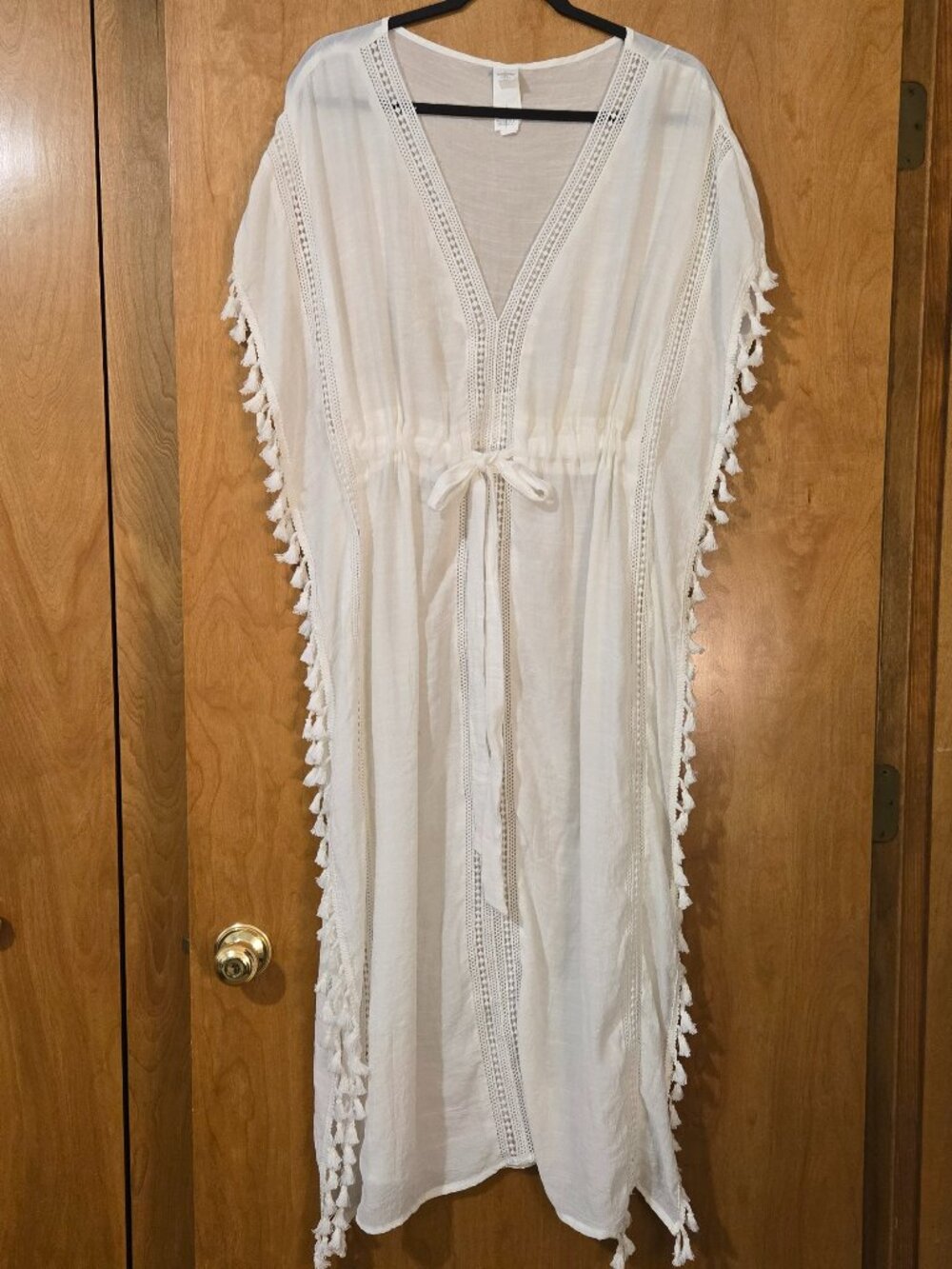 CUPSHE White lace and Tassel Cover Up Dress Semi Sheer Womens Sz L  ( 12-14 )